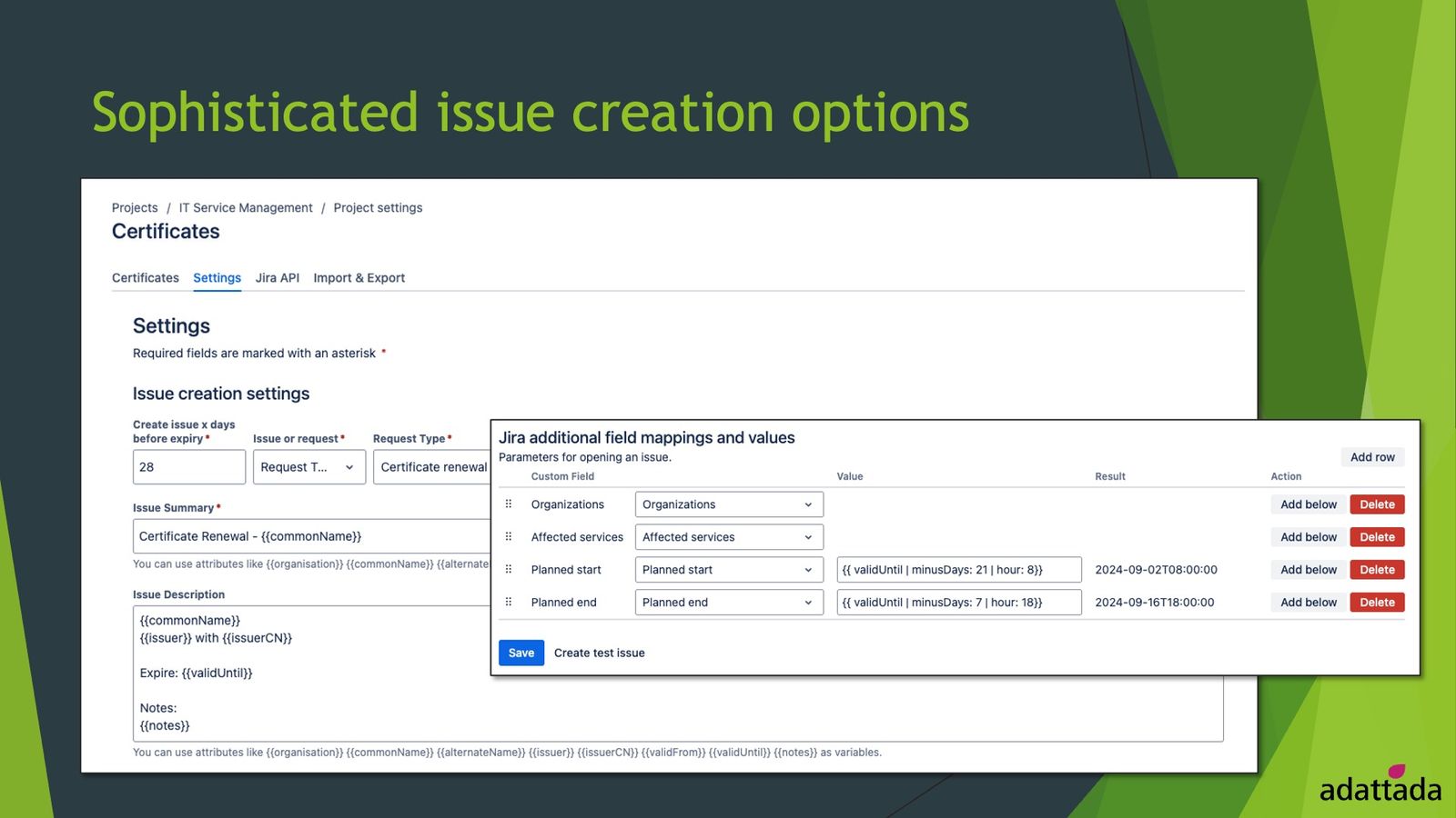 Issue creation settings