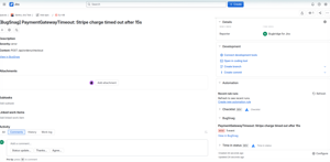A BugSnag error becomes a Jira issue automatically, carrying the severity, event count and release across, with a link straight back to BugSnag.