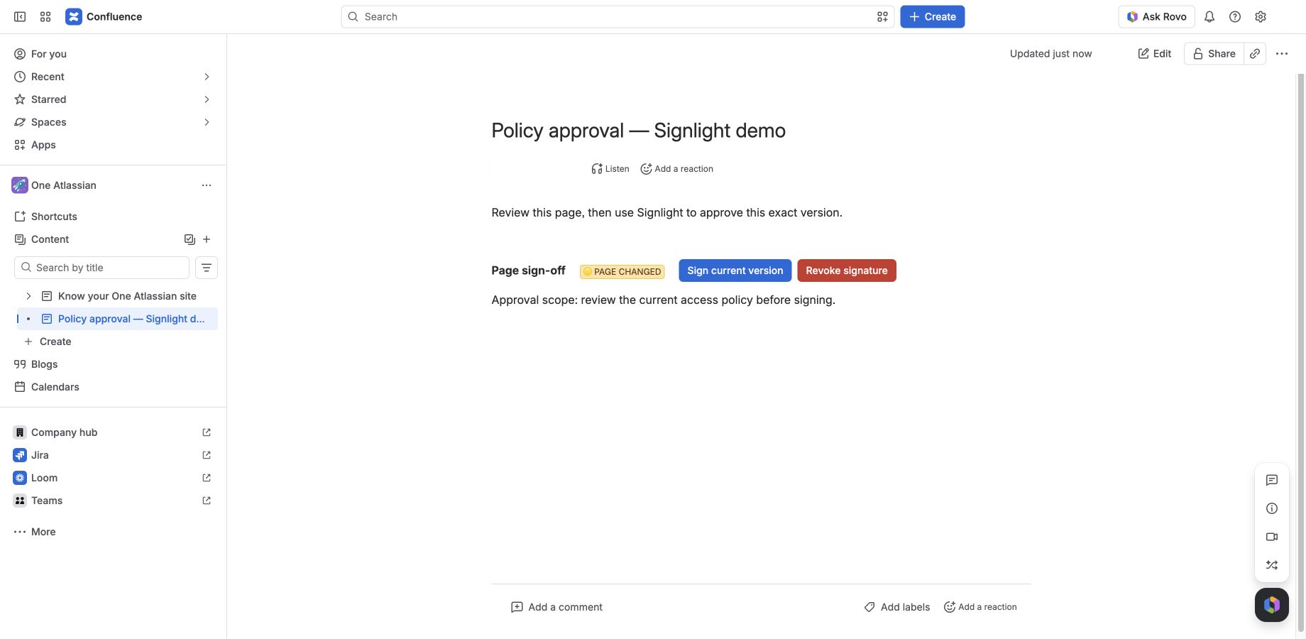 A yellow status shows that the page changed after it was signed.