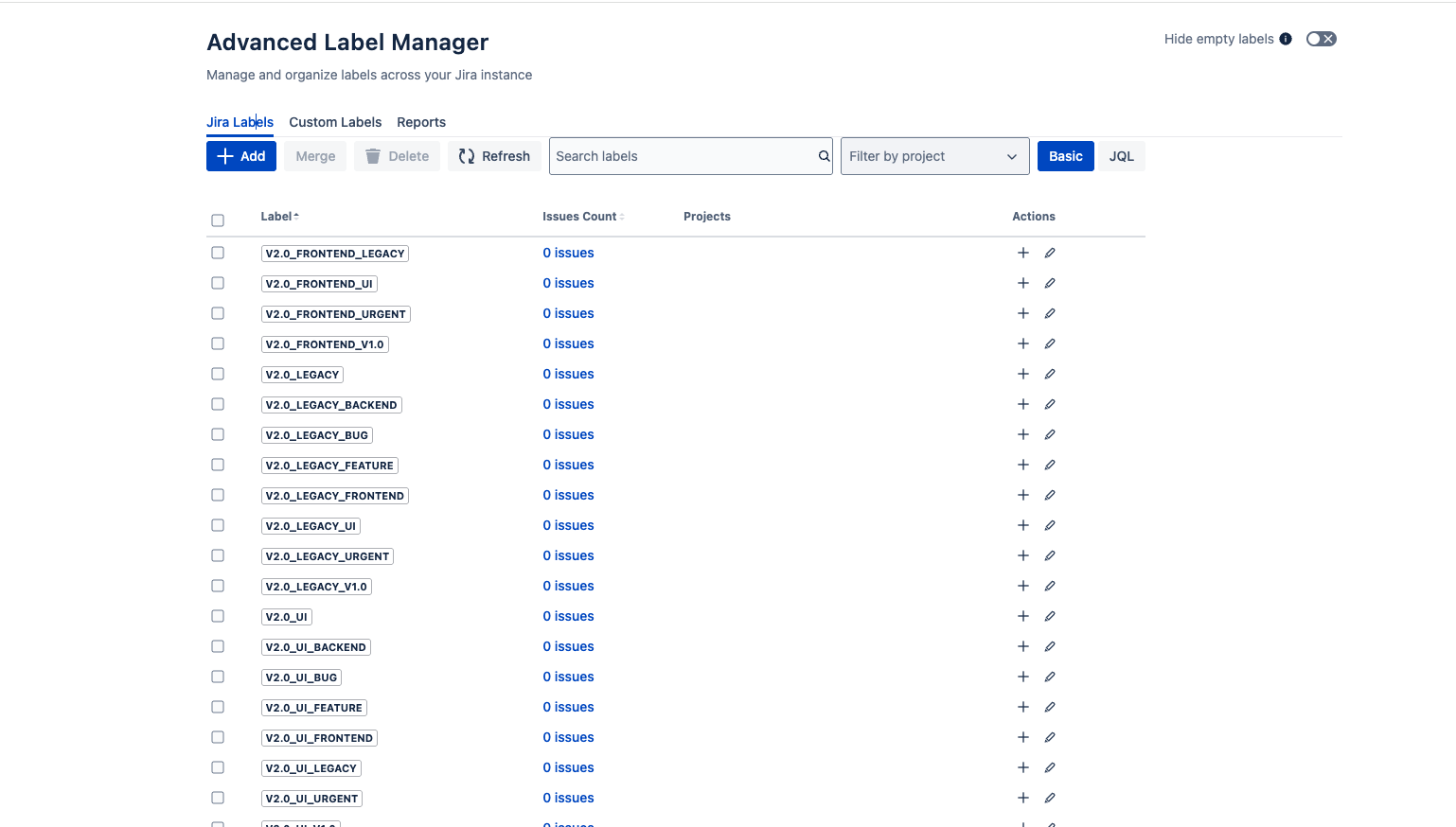 Manage Jira Labels Page