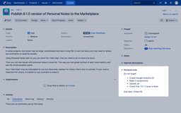 Private note appears in right pane and support Jira markup.