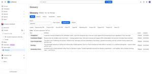 Search reads definitions, synonyms, acronyms and labels: five hits for "payment", none of which carry the word in their title. 113 terms searched in 167 ms.