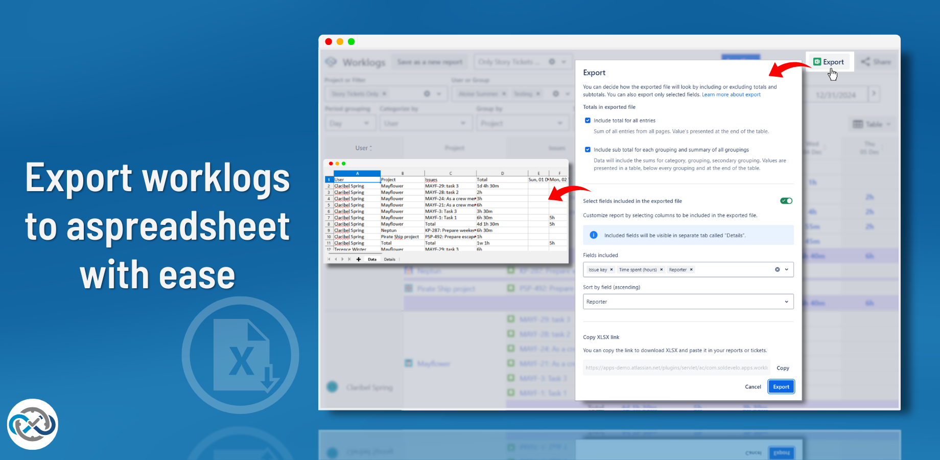 Export to most popular file formats allows you to integrate and process report data with your external tools