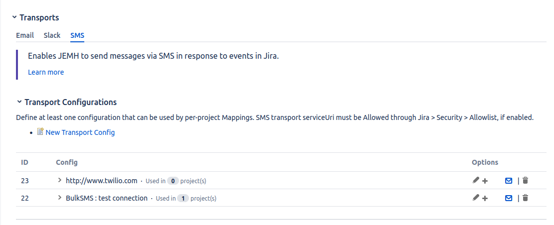 Shows the additional notification transports that are available in the app