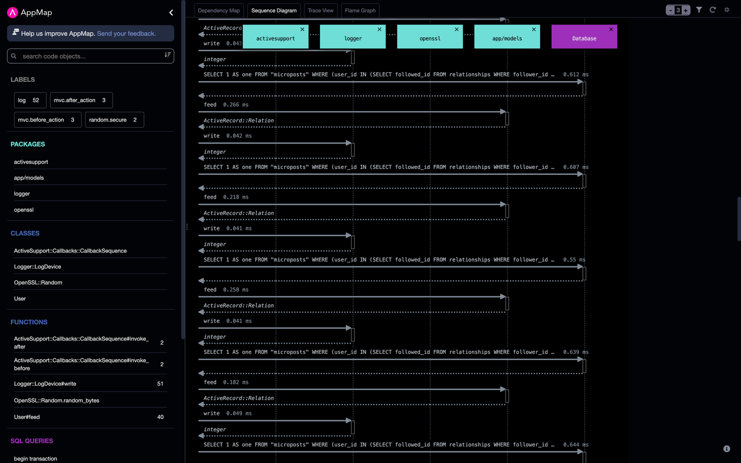 An AppMap in full screen mode