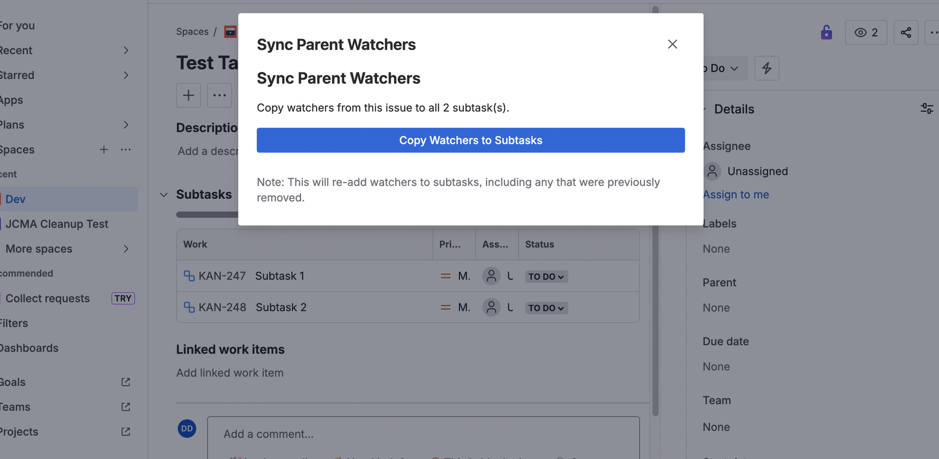 Issue action to run a watcher sync/backfill on demand