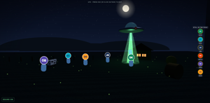 UFO: the beam lands on the next speaker while the rest of the team waits in the field.