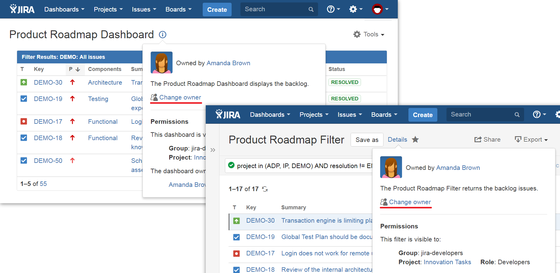 Are you a Jira admin? For you, the 'Change owner' option is conveniently located on the Dashboard and Filter pages.