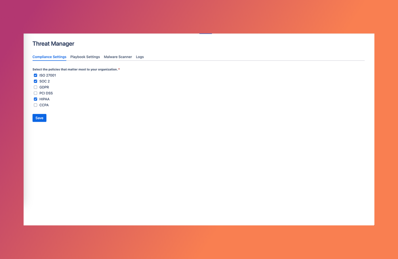 Compliance & Malware Scanner Settings