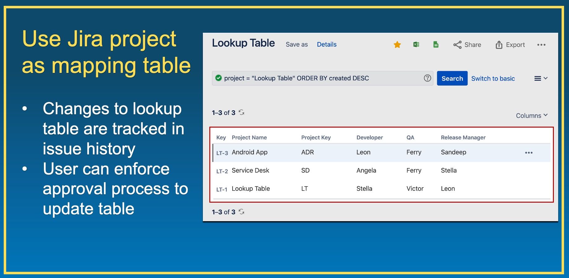 Use Jira project as mapping table