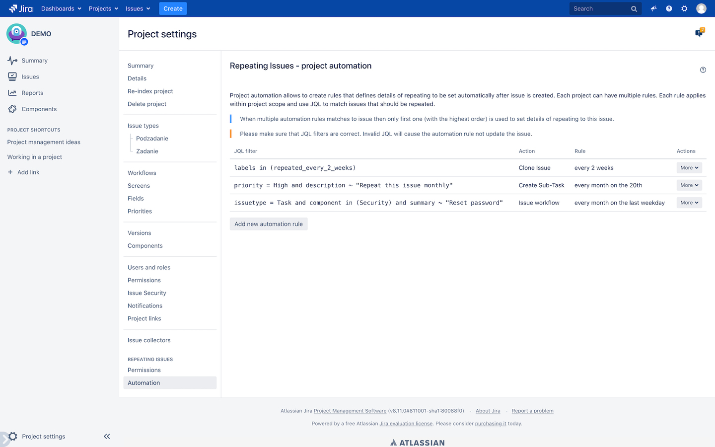 Configure project automation rules