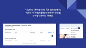 Access and manage easily your scheduled mails in the time plans view for each page.