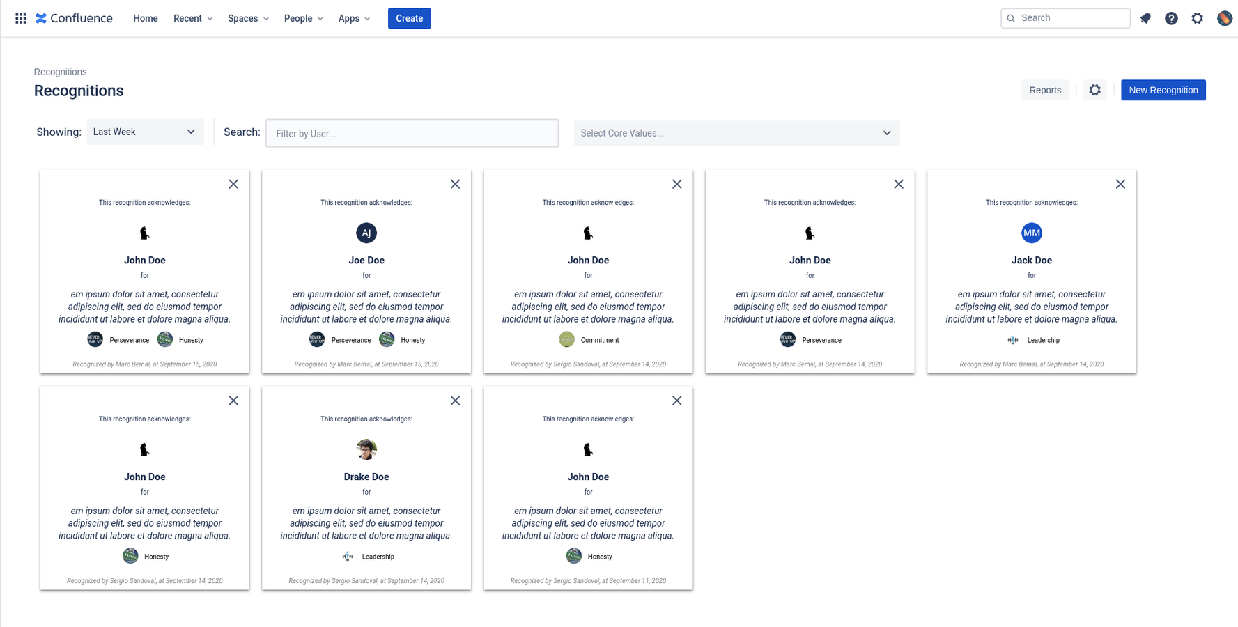 Recognitions published available for the Confluence users