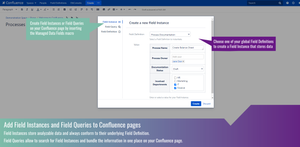 On any Confluence page, access the repository of Field Definitions to easily instantiate Data Fields and fill them with values.