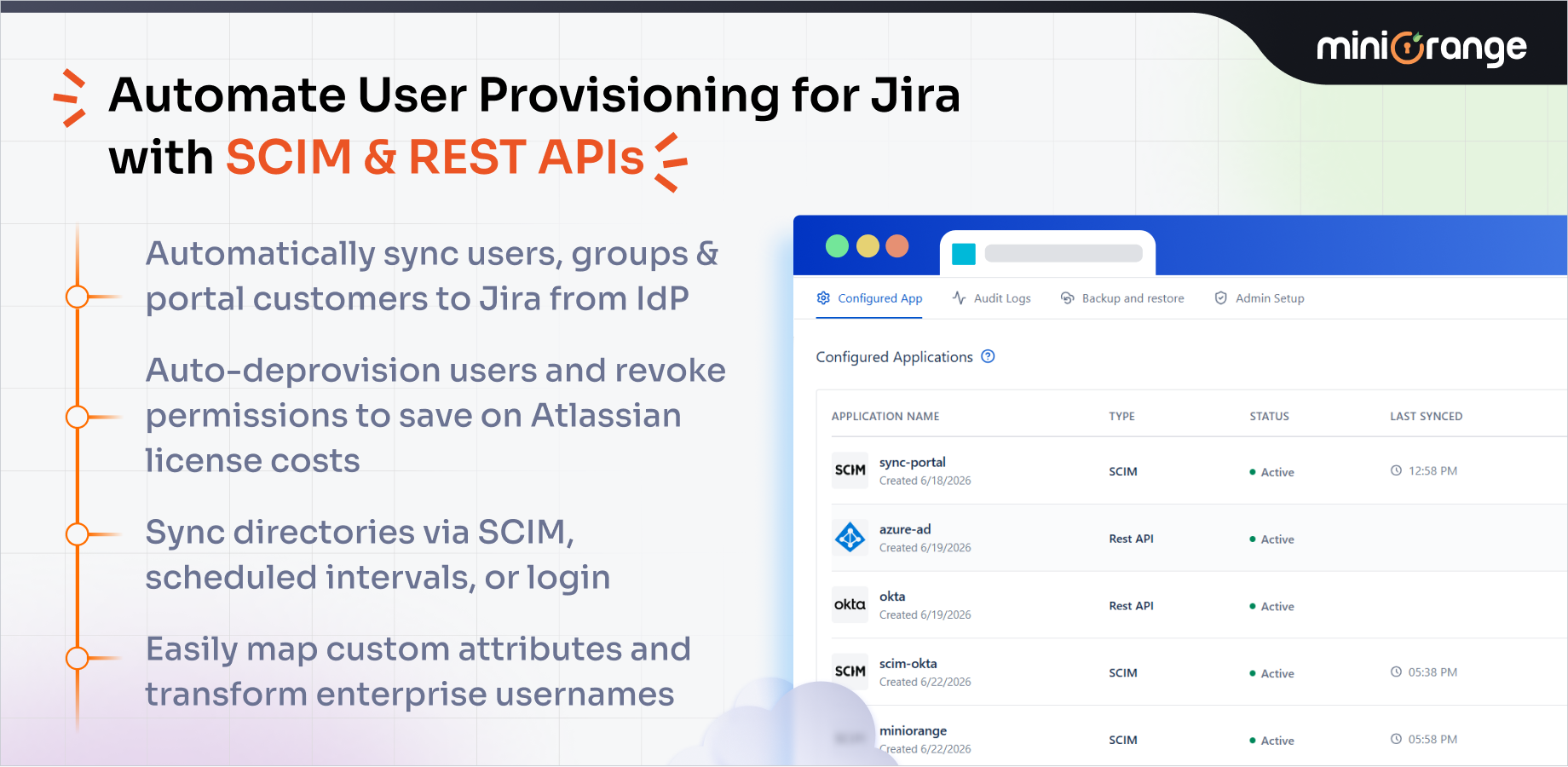 Synchronize users, groups & directory with SCIM & REST APIs for Server/DC

Sync can be performed manually, scheduled to run after set time intervals or during user login