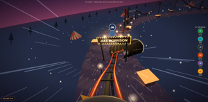 The Drop: a roller-coaster ride through the park, and the car carries the next speaker's name.