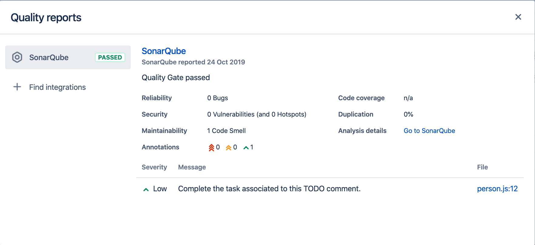 SonarQube Server pull request decoration gives you a clear Pass/Fail Quality Gate status on your work so you'll know if you're OK to merge your code.