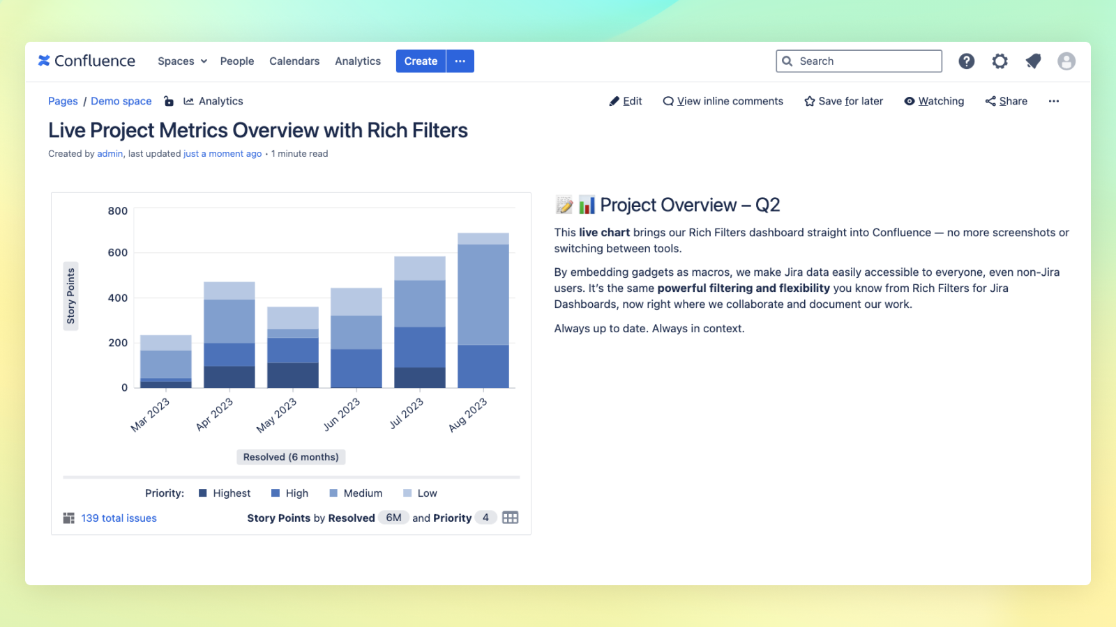 Rich Filters Jira gadget in a Confluence page