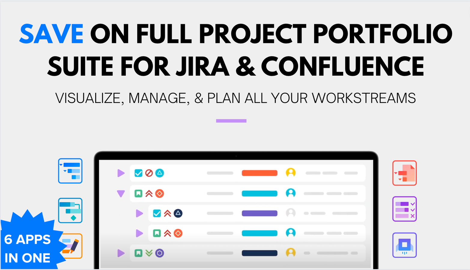 Set your organization up for PPM success with Atlassian Marketplace’s highest-rated project portfolio management apps for Jira Data Center, in one installation.