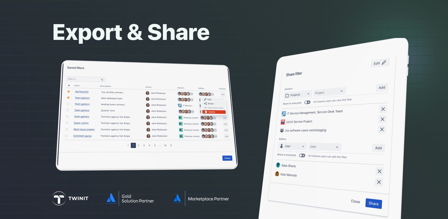 Save, manage, share, schedule subscriptions, and export issue filters. Integrate data using REST API or Webhooks.