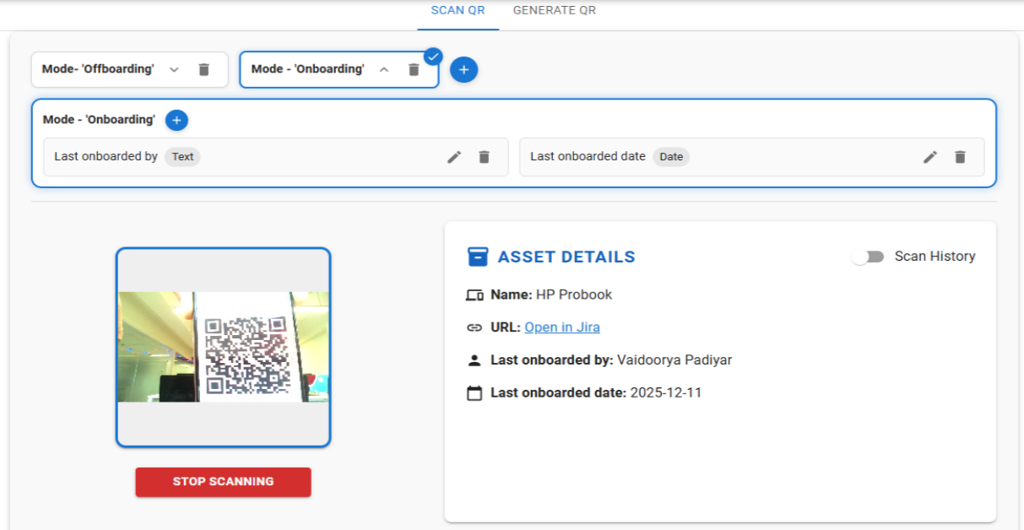 Scan QR code & Auto-Update Assets