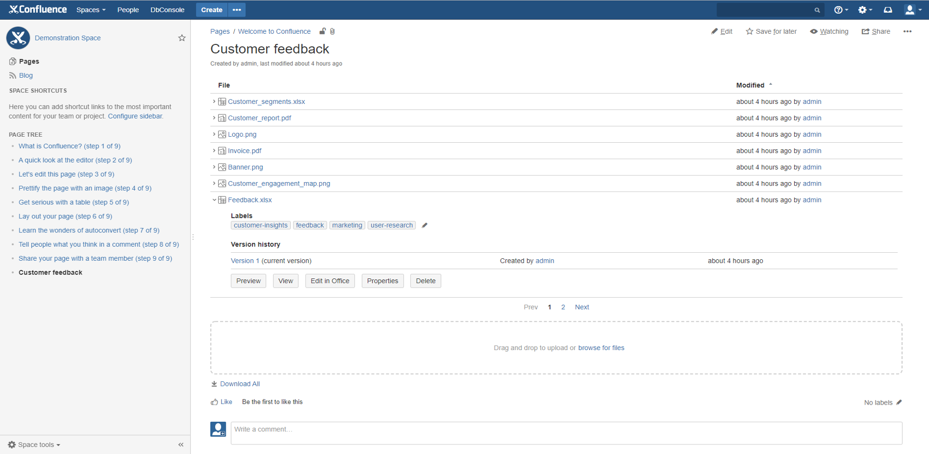 Paginated list of attachments