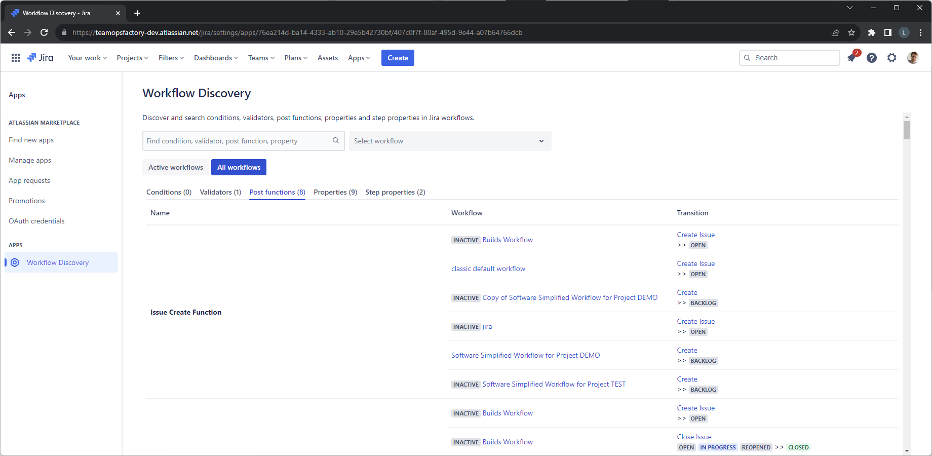 Search workflow items
