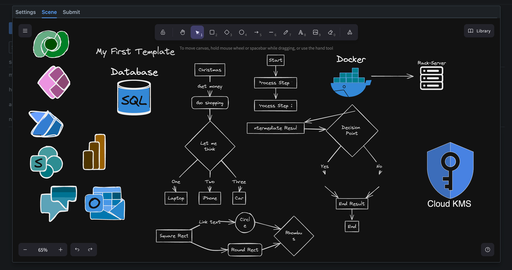 Creating a diagram with Excalidraw, images, and Mermaid on a Confluence page.