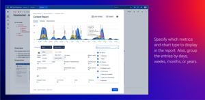 Specify which metrics and chart type to display in the report. Also, group the entries by days, weeks, months, or years.