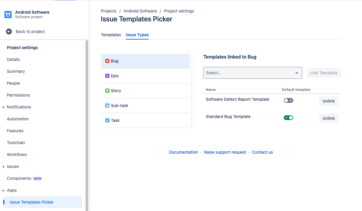 Link templates to the issue type.