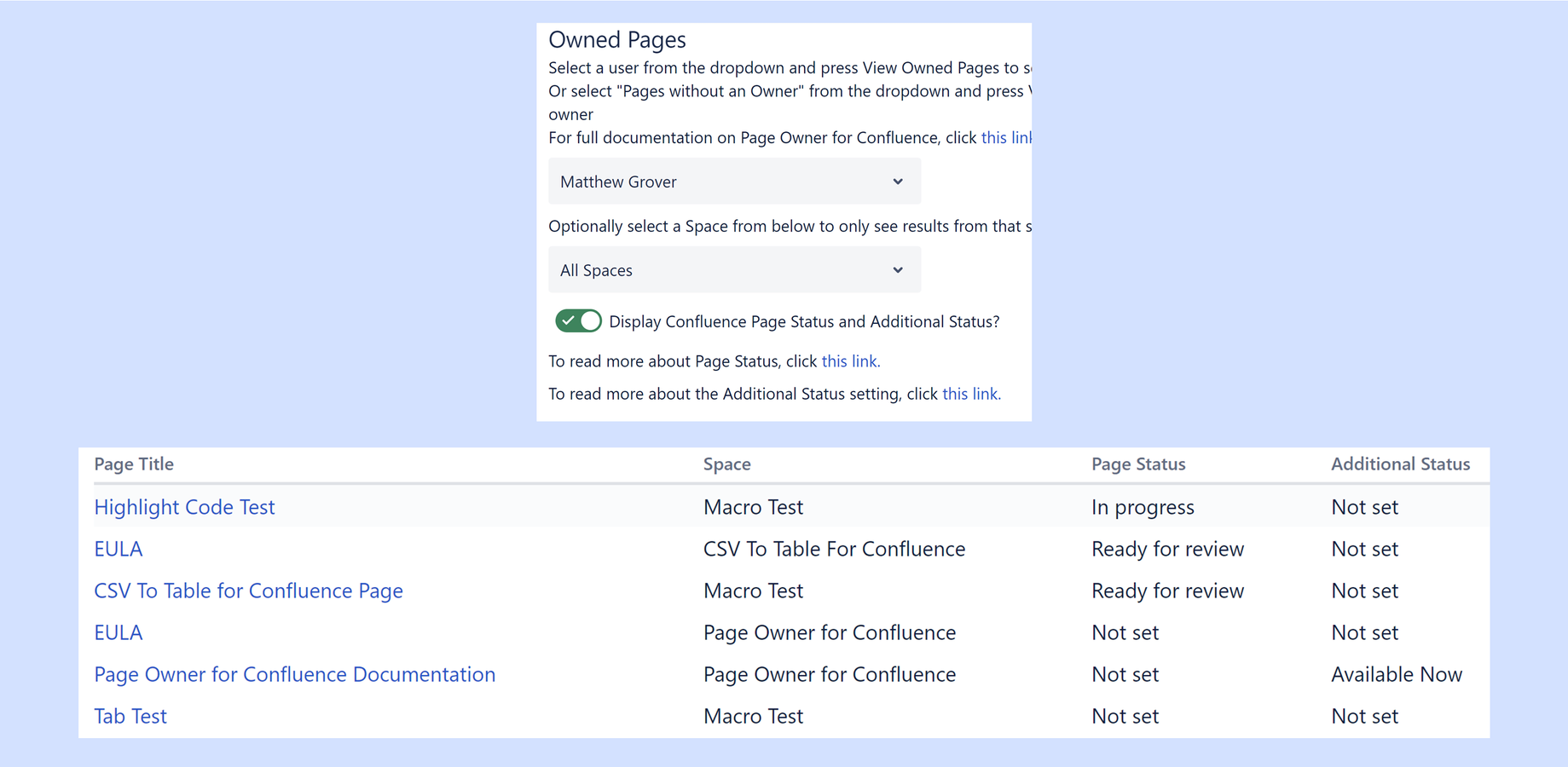 View Reports on who Owns which Pages