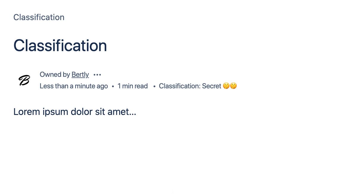 Classify a Confluence page by selecting a classification level to show others the classification level of the page.