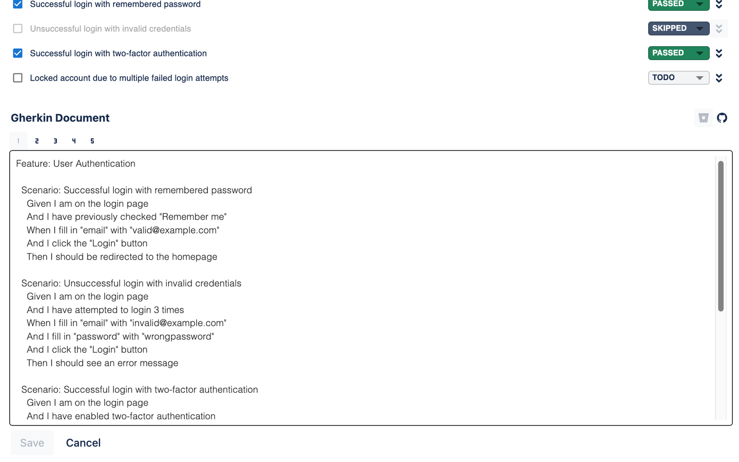 ​Gherkin-formatted test cases