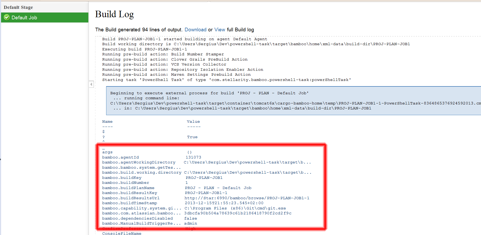 List of Bamboo variables in PowerShell.