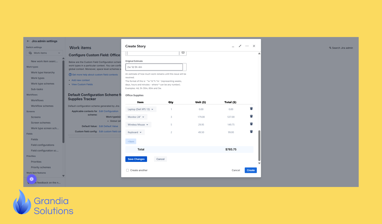Item Inventory create / edit screen