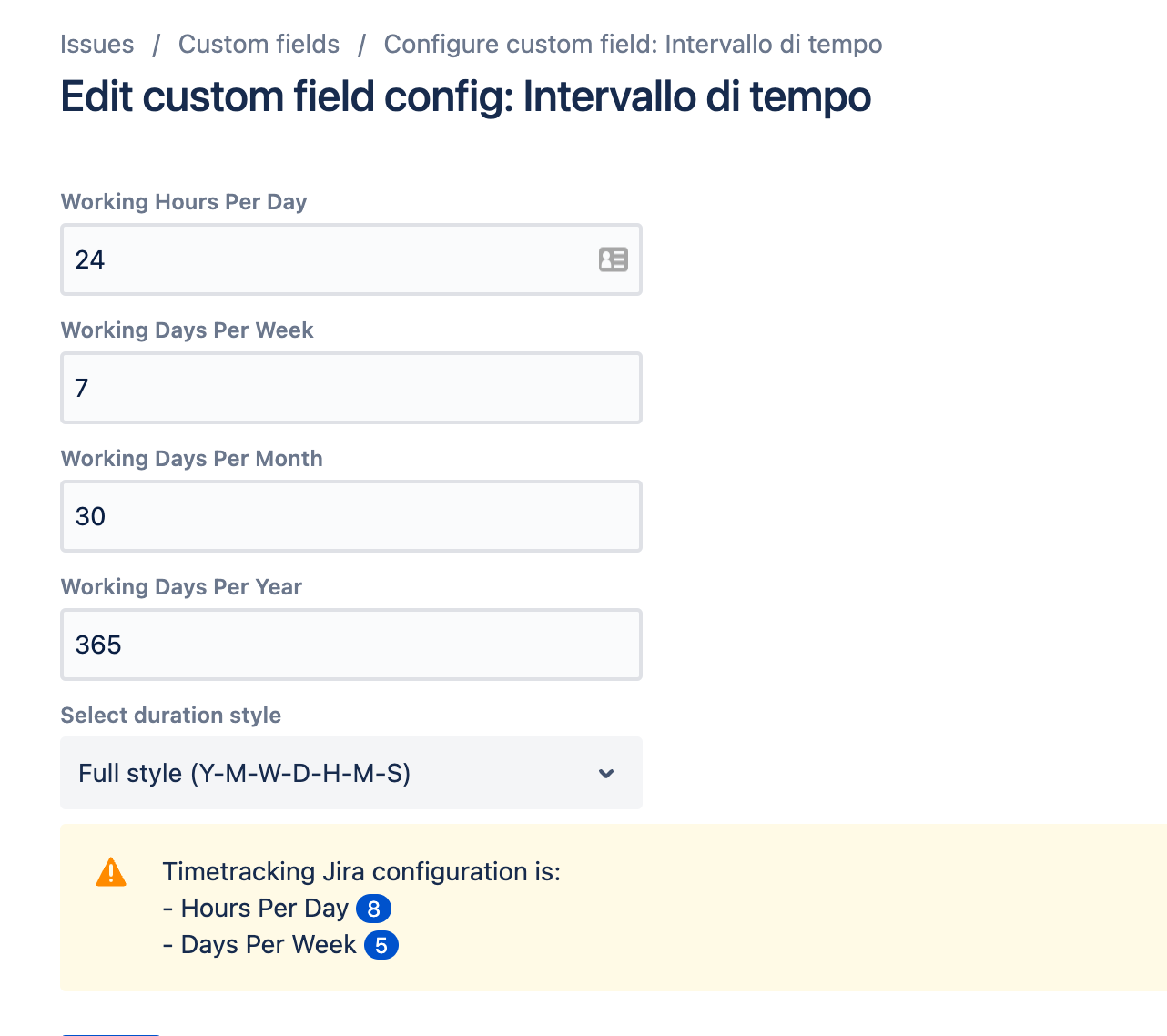 Custom field configuration