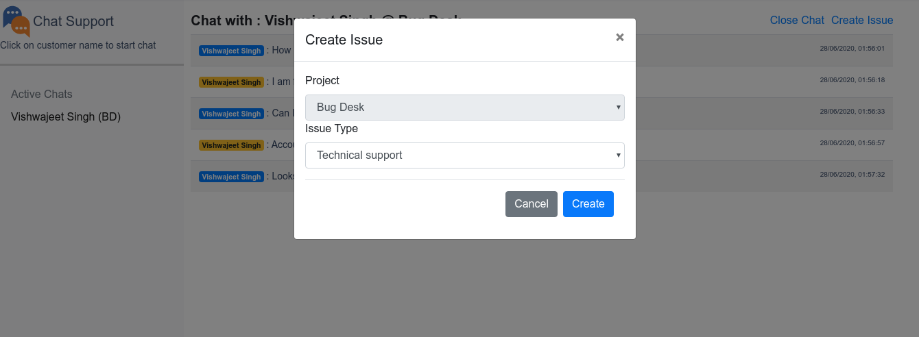 Create issue from a chat