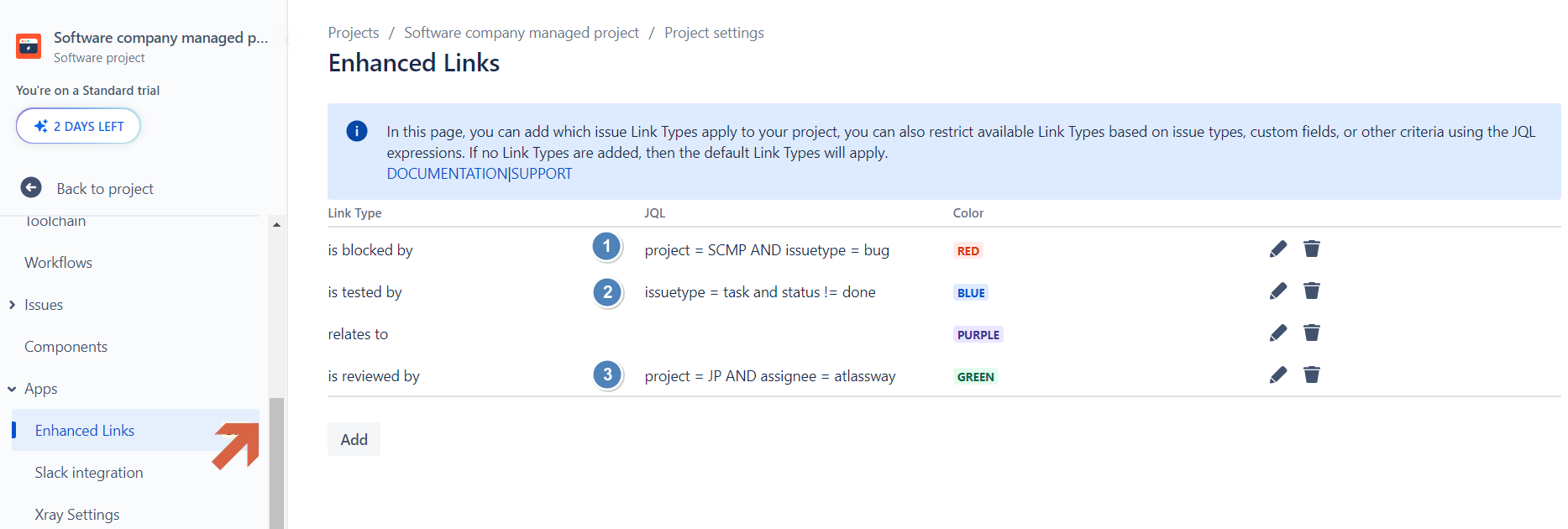 Restrict available Link Types