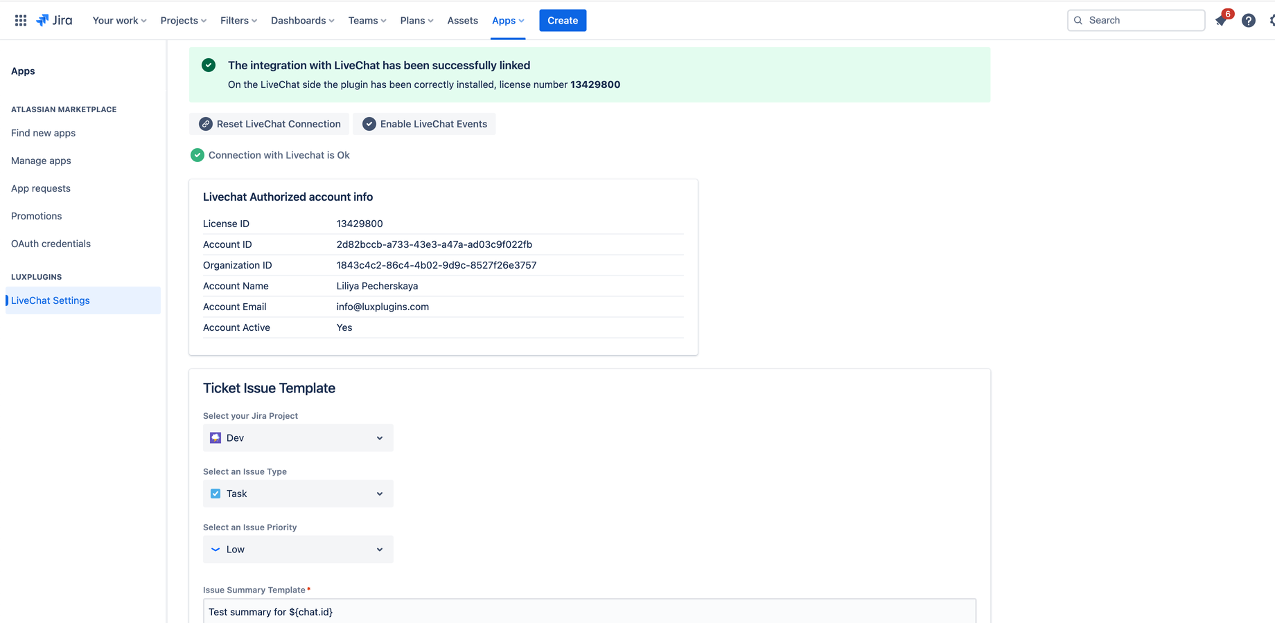 ​You can validate your configuration. Enable or disable overall integration and check if your LiveChat connection is fine.