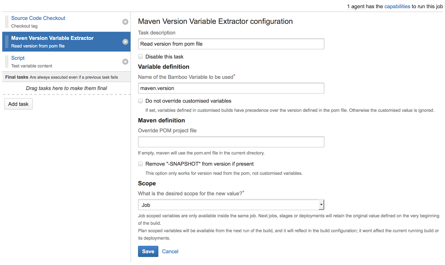 Configuration of the pom variable extractor task