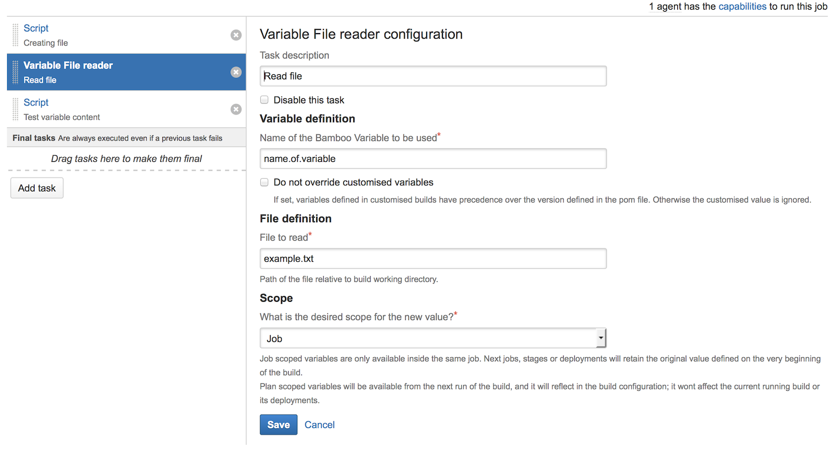 Configuration of the 'read file' task.