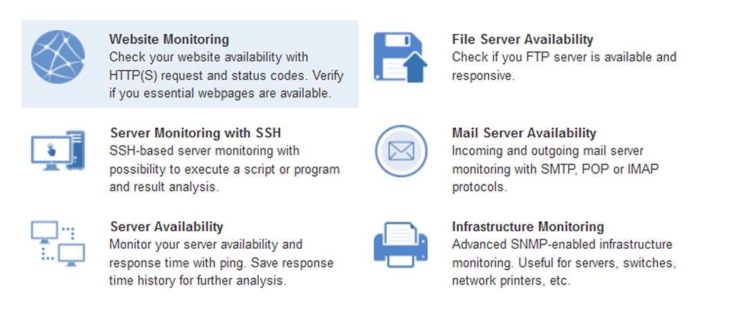 Simple wizard allow administrators to create monitoring service in a few clicks.