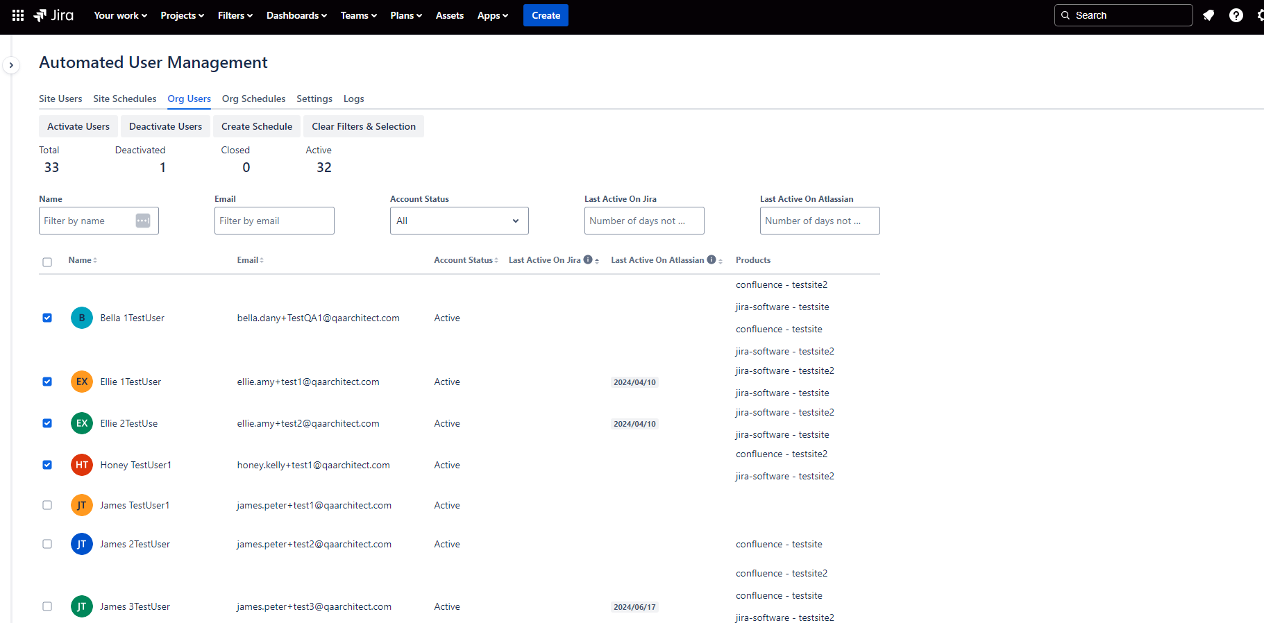 Bulk updates to user status & product access