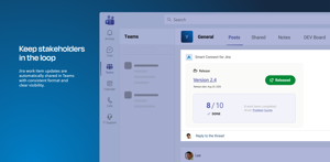 Keep stakeholders in the loop. Jira work item updates are shared in Microsoft Teams with clear visibility, so project management stays aligned and everyone follows progress without chasing updates.