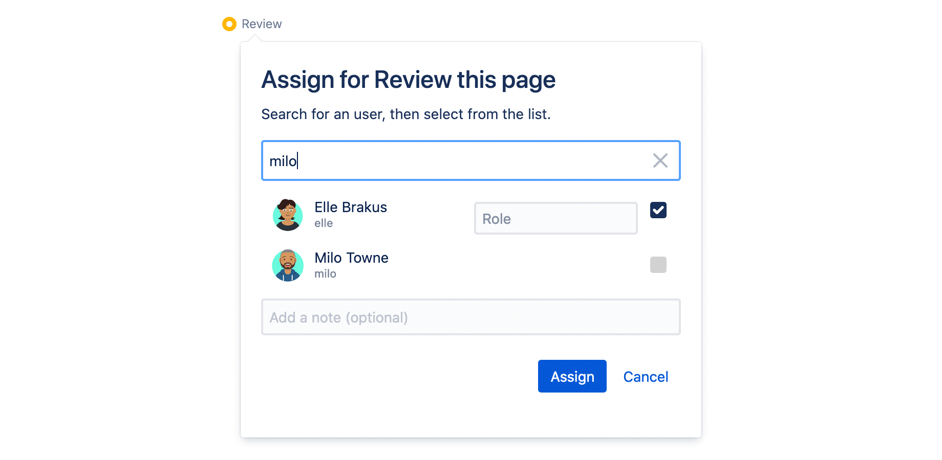 Approvers are assigned right inside of Confluence, using the simple UI