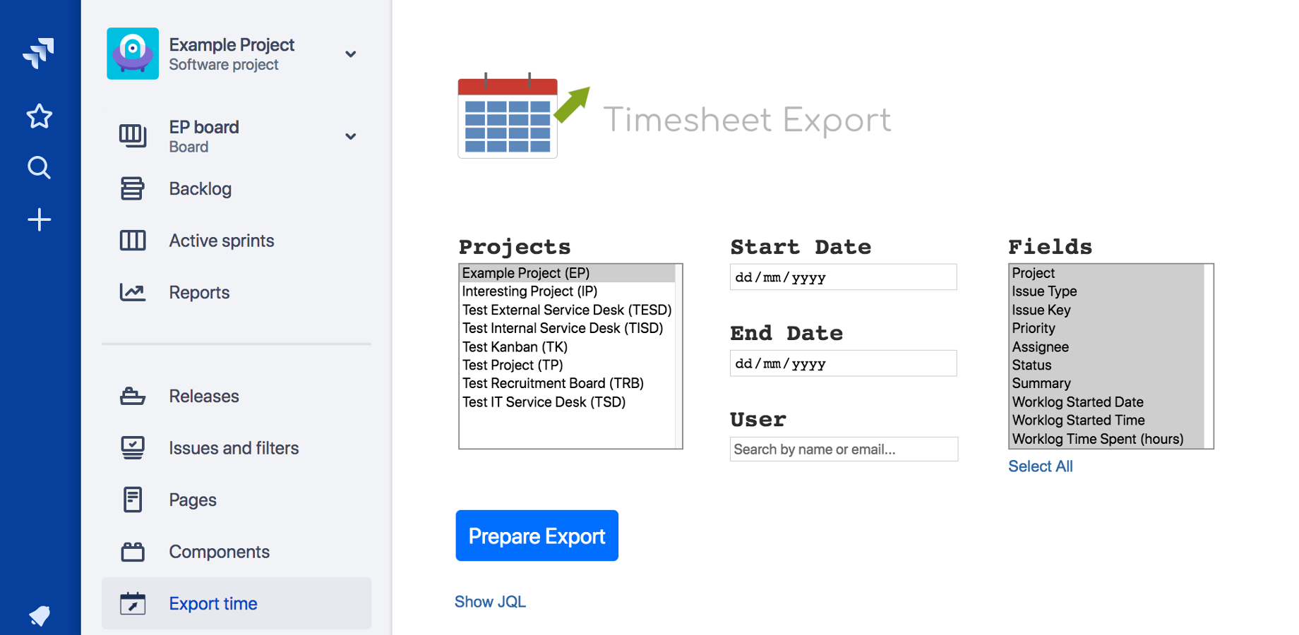 Timesheet Export provides a simple but powerful interface.