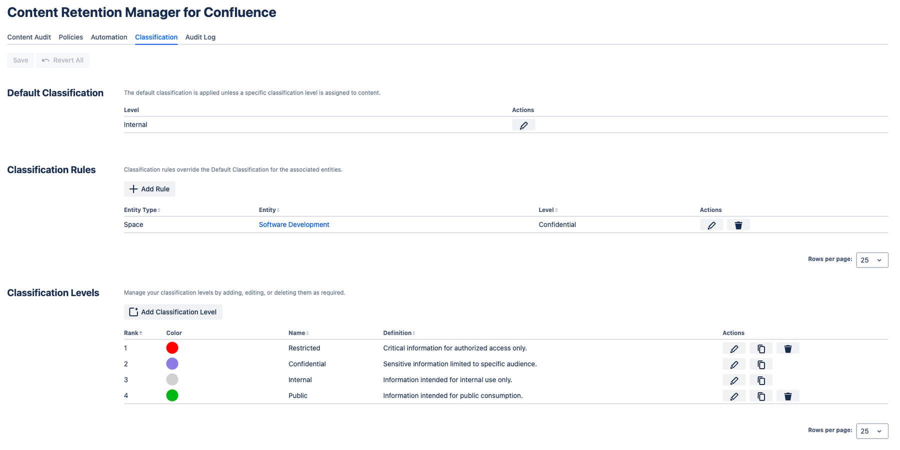 Set classification at global, space, and user level to match your compliance alignment.