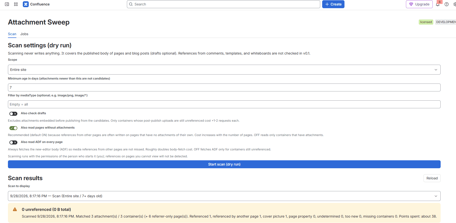 Scan results with the reason for each file; only unreferenced files can be selected.