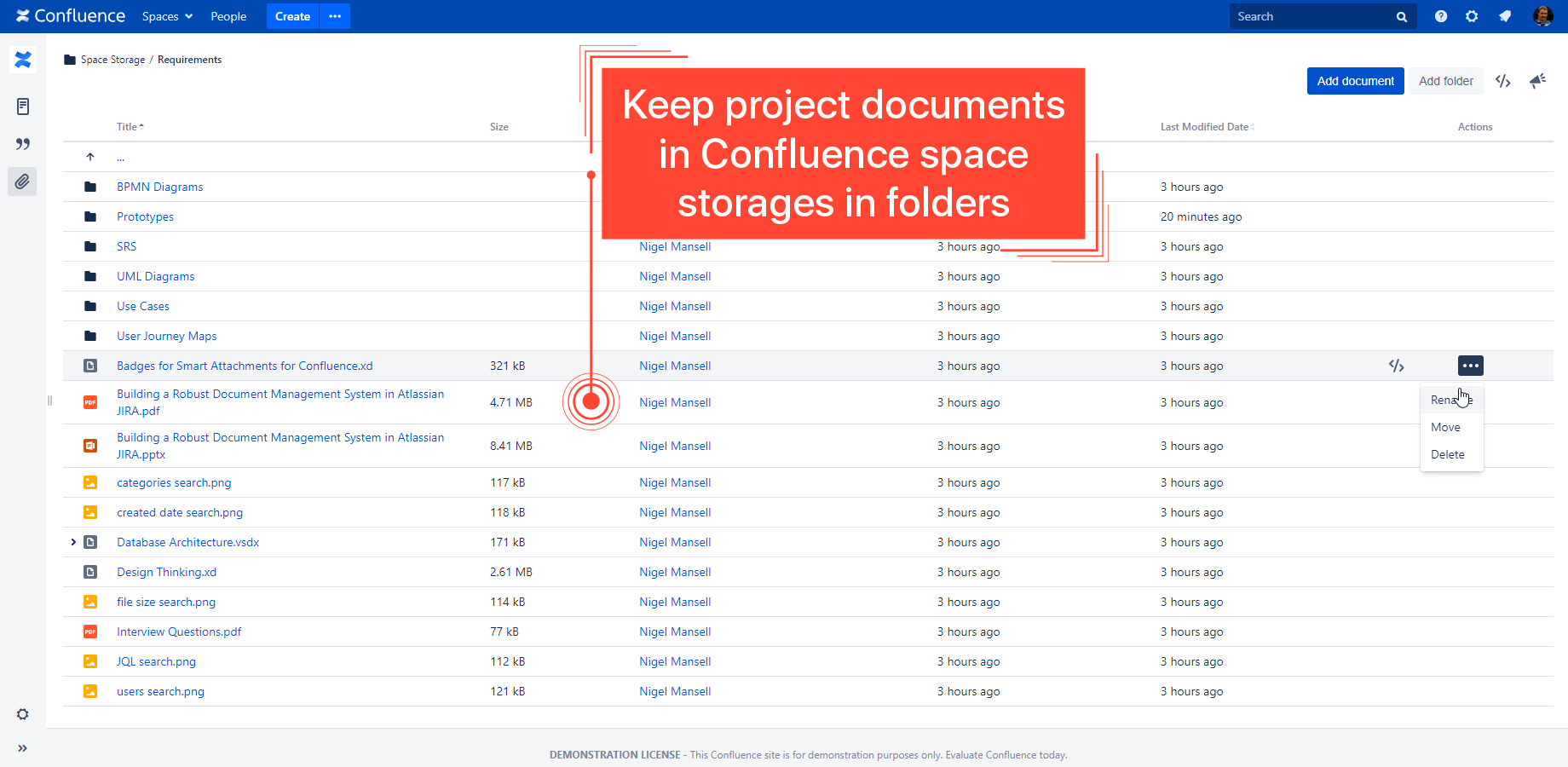 Define the folder structure for keeping project documents in the space storage where your teammates can quickly find and review them.