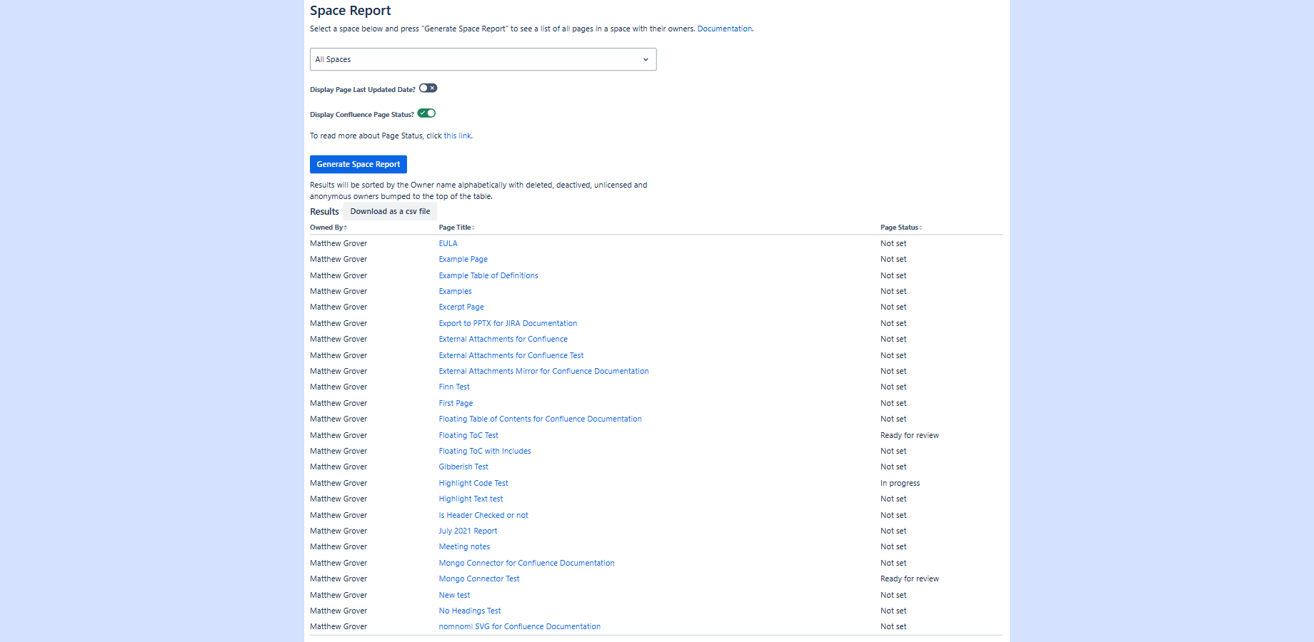 See which Users own which Pages in a Space